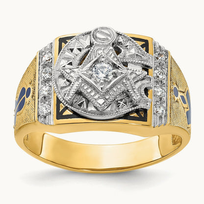 14ktt IBGoodman Men's Enameled & Diamond Blue Lodge Masonic Ring