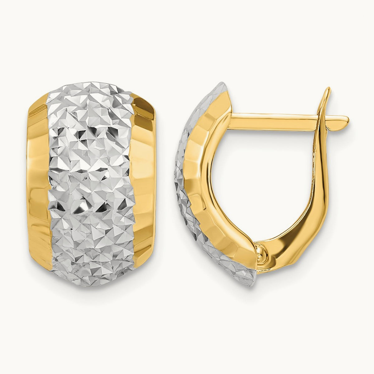 w/ White Rhodium Diamond-cut Hinged Earrings, 14K