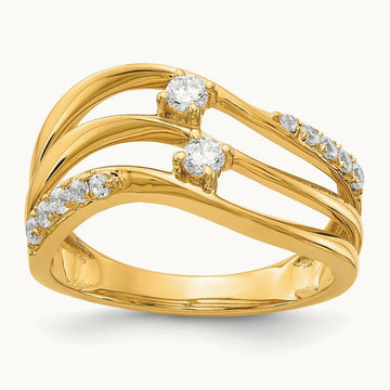 3-row Wavy Diamond Ring, 14K