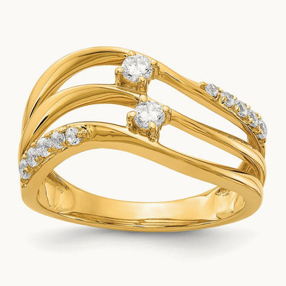 3-row Wavy Diamond Ring, 14K