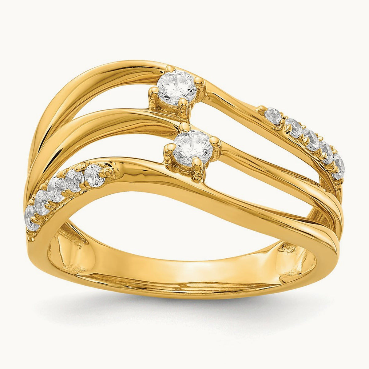 Multi-Row Wave Fashion Ring — 14K Yellow Gold, 7