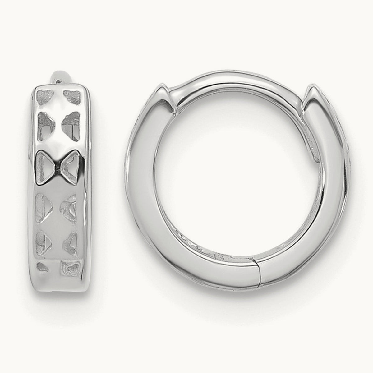 Cut-out Design Hinged Hoop Earrings, 14K White Gold
