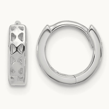 Cut-out Design Hinged Hoop Earrings, 14K White Gold