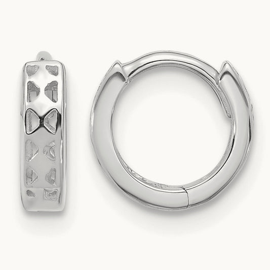 Cut-out Design Hinged Hoop Earrings, 14K White Gold