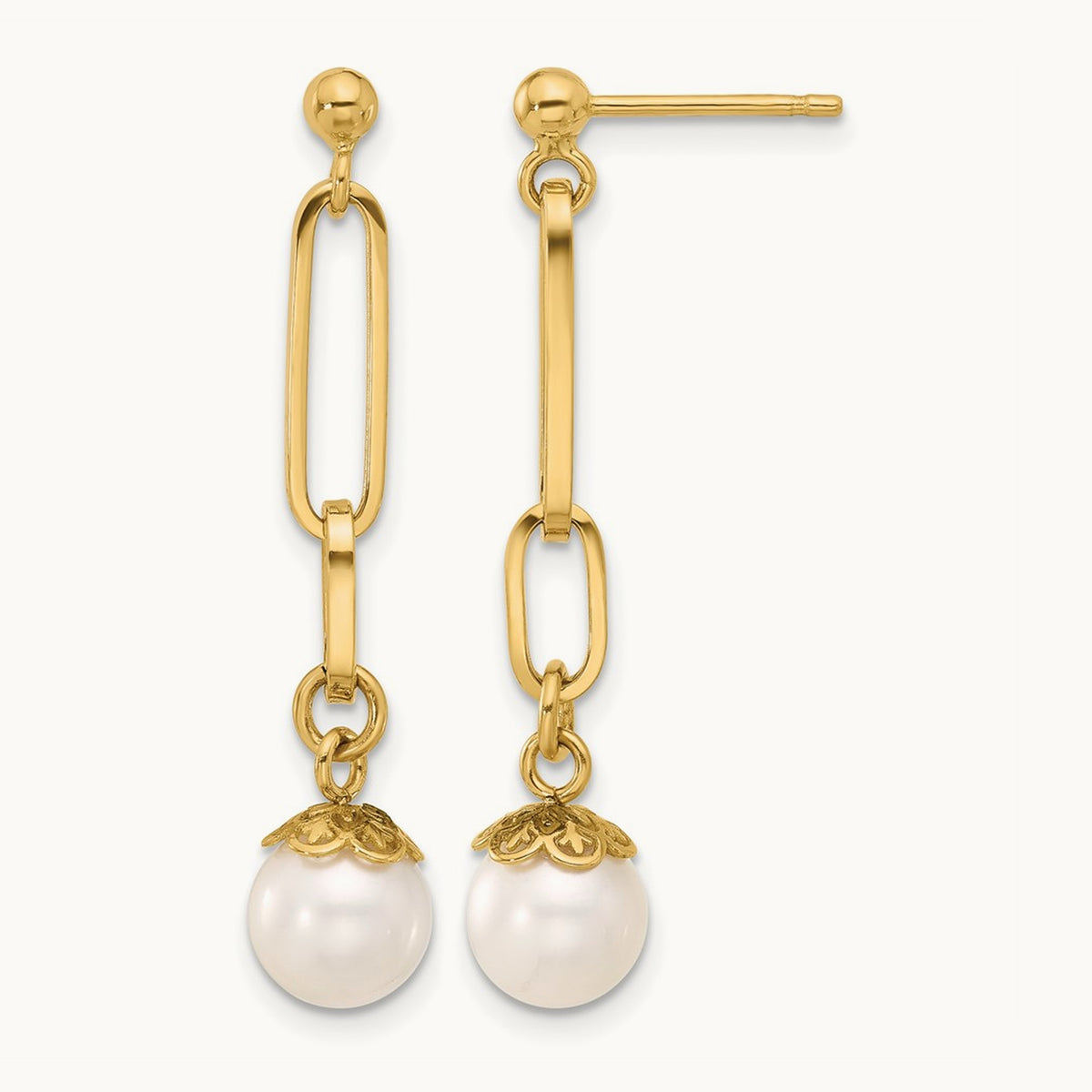 Polished Freshwater Cultured Pearl Post Dangle Earrings, 14K — Leslie's