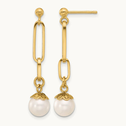 Polished Freshwater Cultured Pearl Post Dangle Earrings, 14K — Leslie's