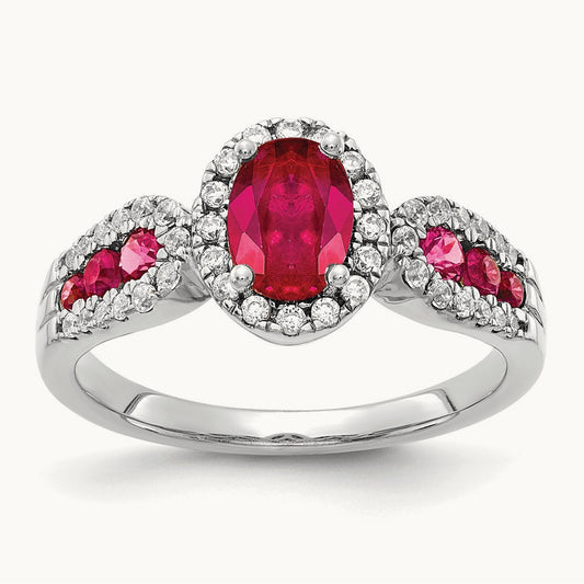 Diamond and Oval Ruby Ring — 14K White Gold