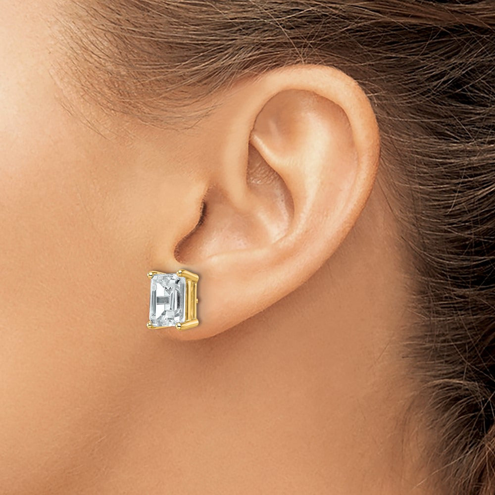 Emerald Four-Prong Stud Earrings, 0.50-6.00 ct tw Lab-Grown Diamond — 6 ct, 14K Yellow Gold