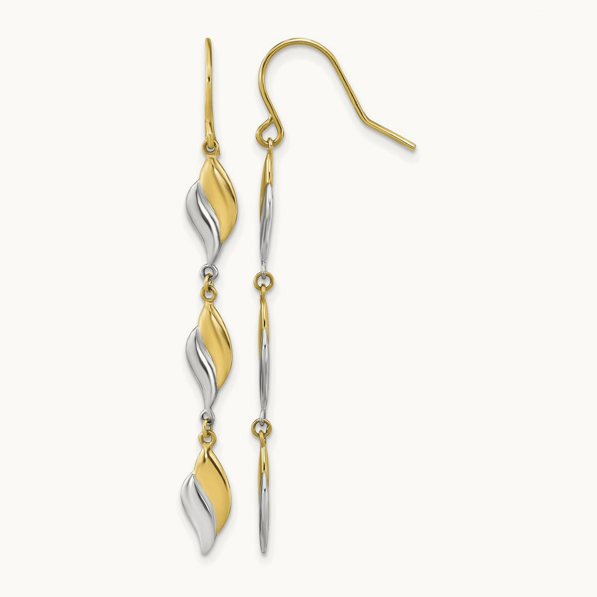 Polished Wavy Dangle Earrings, 14K Two-tone