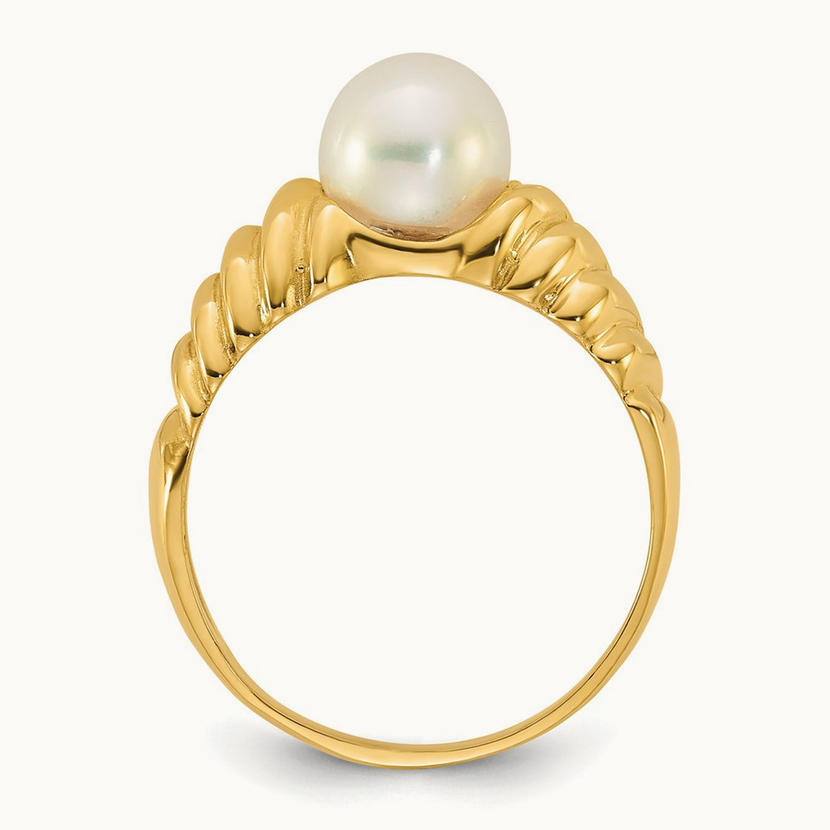 Polished 6- Round White Freshwater Cultured Pearl Ring, 7mm, 14K