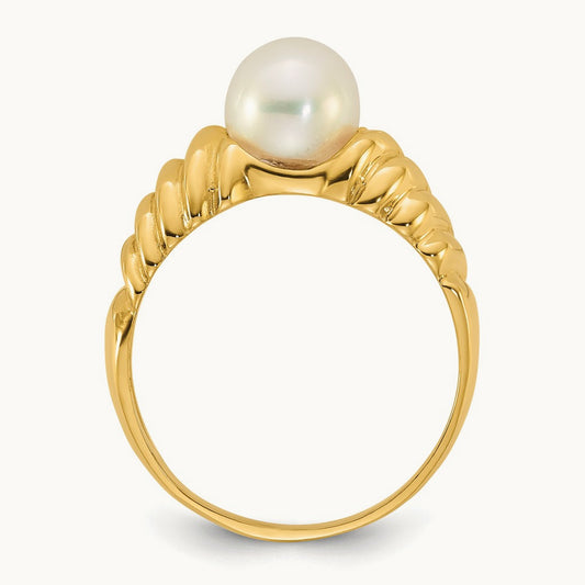 Polished 6- Round White Freshwater Cultured Pearl Ring, 7mm, 14K