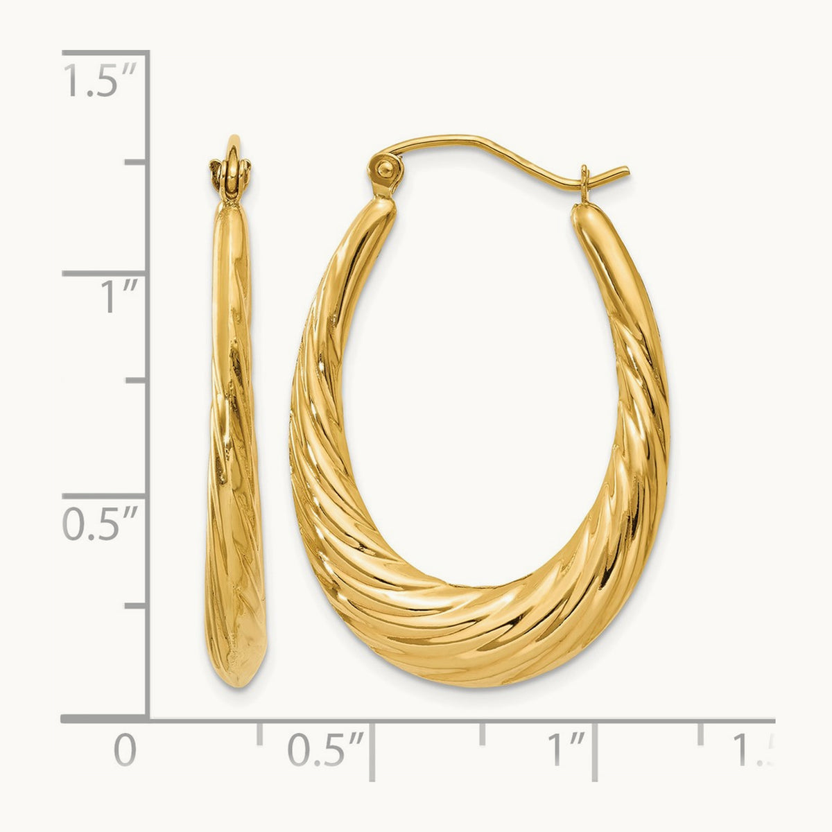 Polished Twisted Oval Hollow Hoop Earrings, 14K
