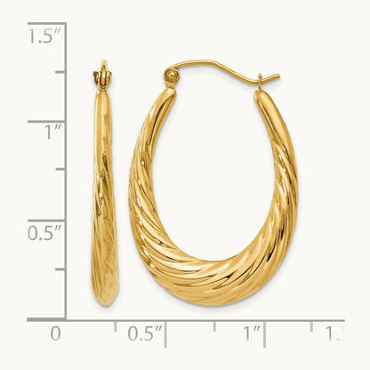 Polished Twisted Oval Hollow Hoop Earrings, 14K