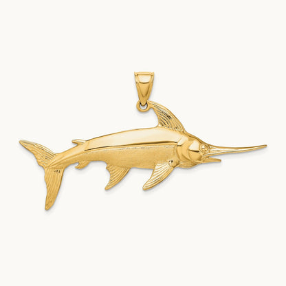 3-D Polished/Satin Swordfish Charm, 14K
