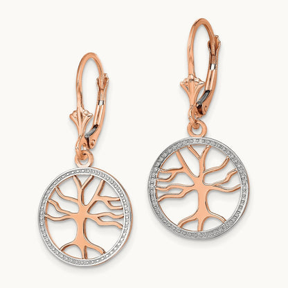Tree of Life w/ RH Round Frame Leverback Earrings, 14K