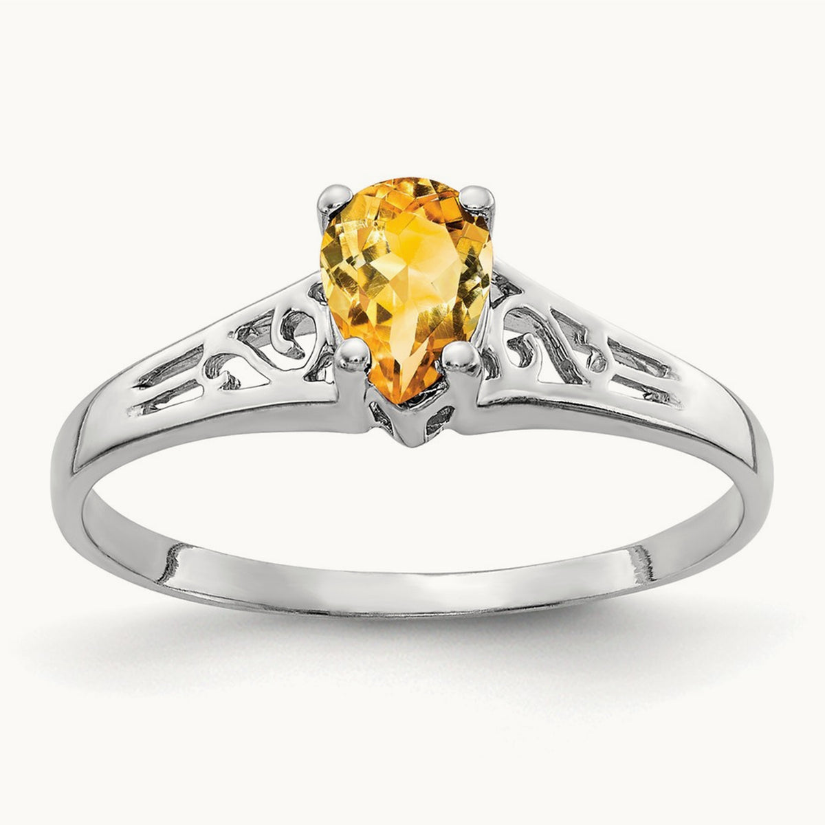 6x4mm Pear Citrine ring, 14K White Gold