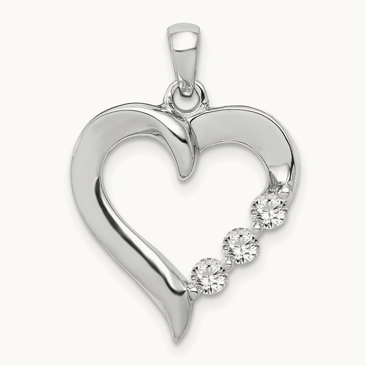 Three Stone 1/4ct. Diamond Heart Pendant, 14K White Gold