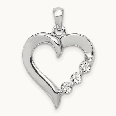 Three Stone 1/4ct. Diamond Heart Pendant, 14K White Gold
