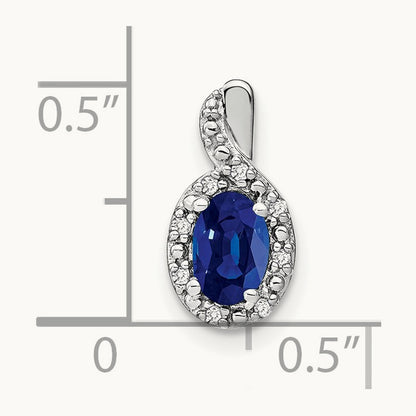 Oval Sapphire and Diamond Halo Pendant — 14K White Gold