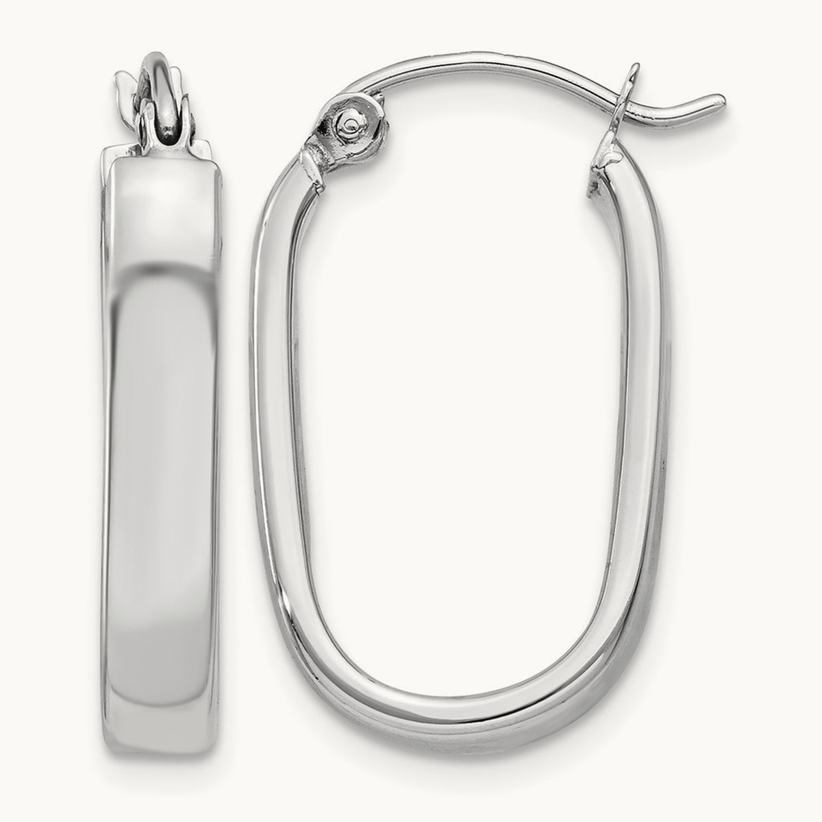 Polished Oval Tube Hoop Earrings — 14K White Gold, 11.75mm