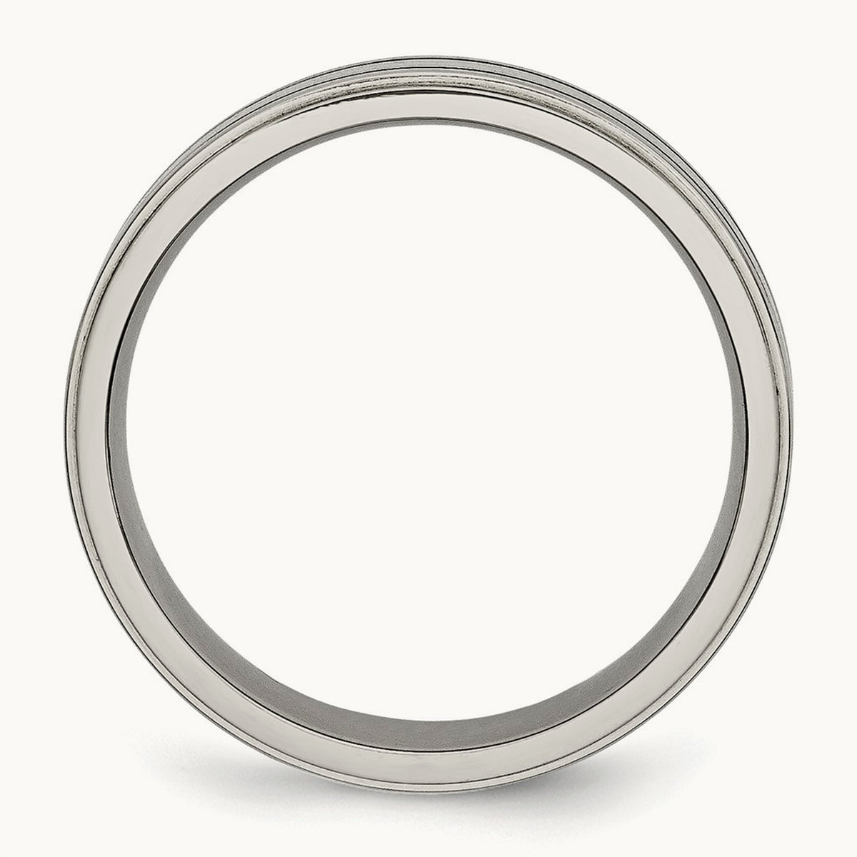 Brushed Center Black Enamel Ridged Edge Band, 6mm, Titanium