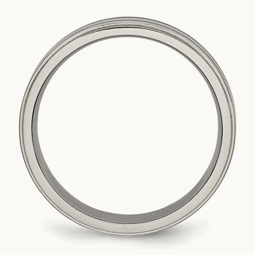 Brushed Center Black Enamel Ridged Edge Band, 6mm, Titanium