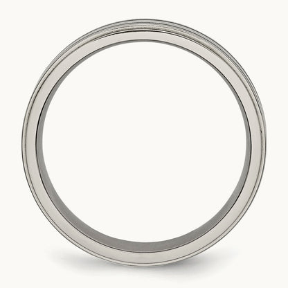 Brushed Center Black Enamel Ridged Edge Band, 6mm, Titanium