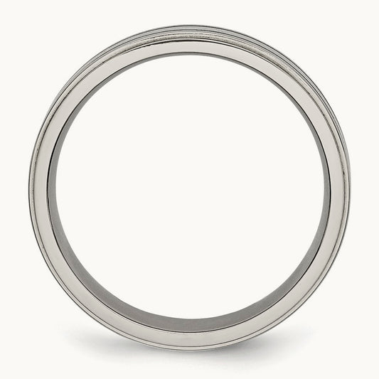 Brushed Center Black Enamel Ridged Edge Band — photo set