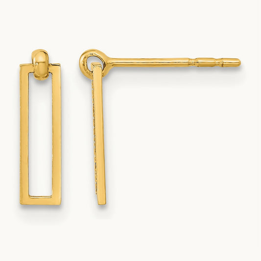 Polished Open Rectangle Dangle Post Earrings, 14K