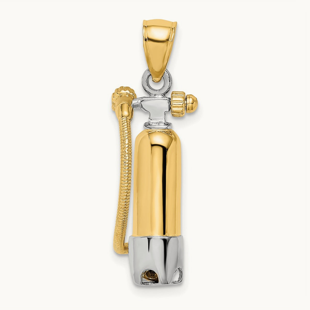 w/Rhodium 3-D Single Scuba Tank W/ Hose Charm, 14K