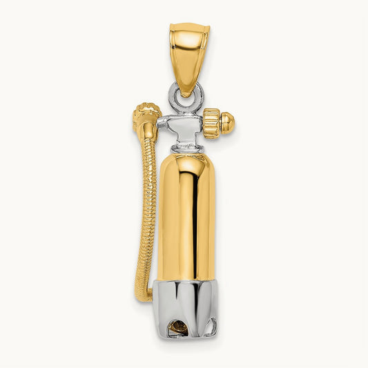 w/Rhodium 3-D Single Scuba Tank W/ Hose Charm, 14K