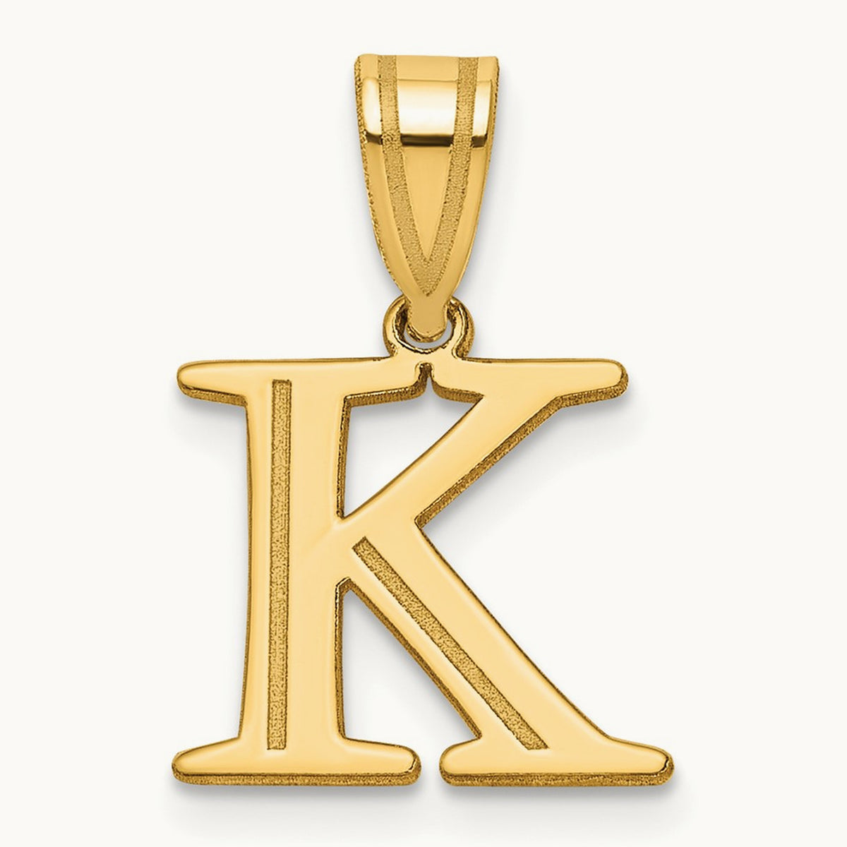 Polished Etched Letter K Initial Pendant, 14K