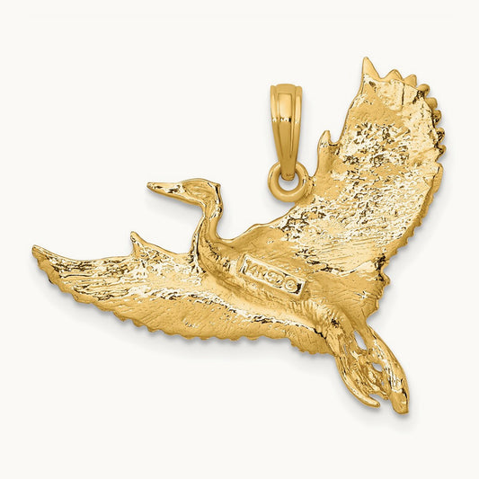 Flying Heron Bird Charm, 14K