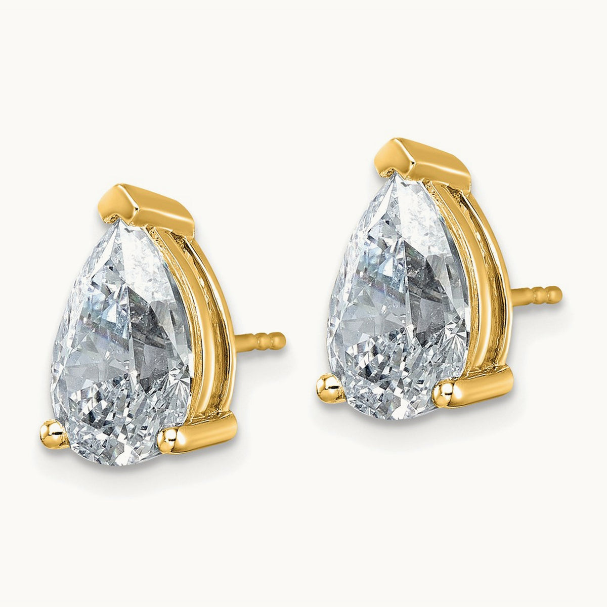 Pear 3 Prong Stud Earrings, 0.50-6.00 ct tw Lab-Grown Diamond — 6 ct, 14K Yellow Gold
