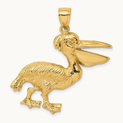 Textured Pelican Charm, 14K