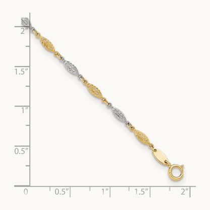 Polished Diamond-cut Infinity Link 9in Plus 1in ext. Anklet, 14K Two-tone
