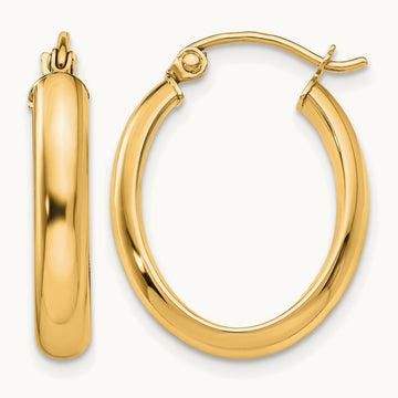 Polished Oval Tube Hoop Earrings — 14K Yellow Gold