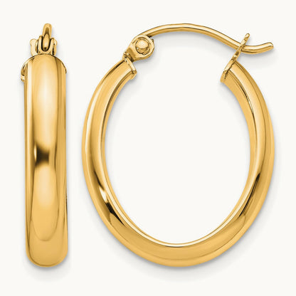 Polished Oval Tube Hoop Earrings — 14K Yellow Gold