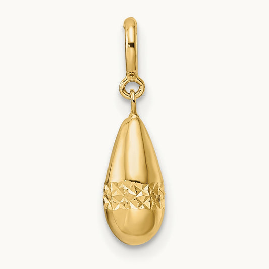 Polished Diamond-cut Teardrop w/ Spring Ring Clasp Charm, 14K
