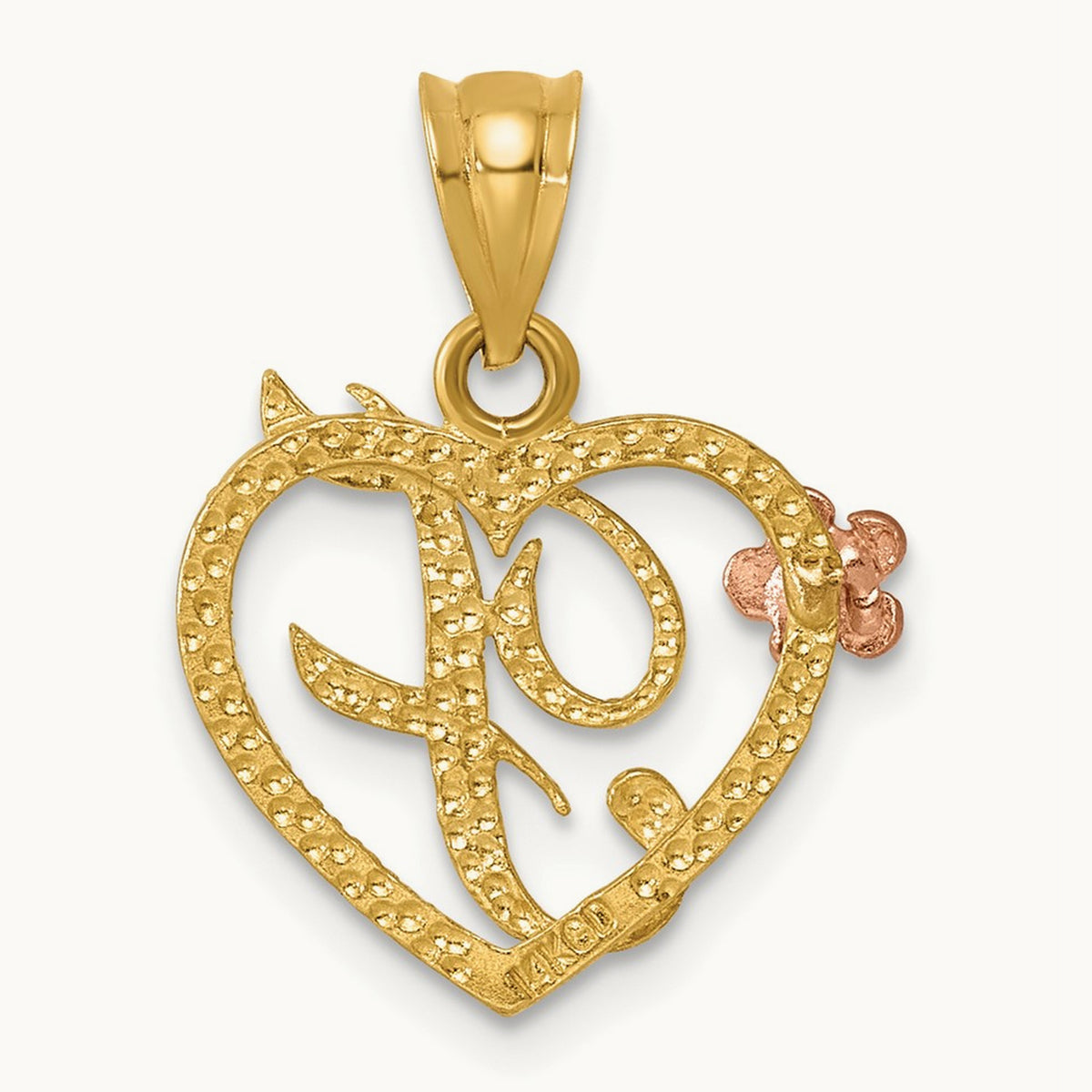 Heart Initial Pendant — 14K Two-Tone Gold, F