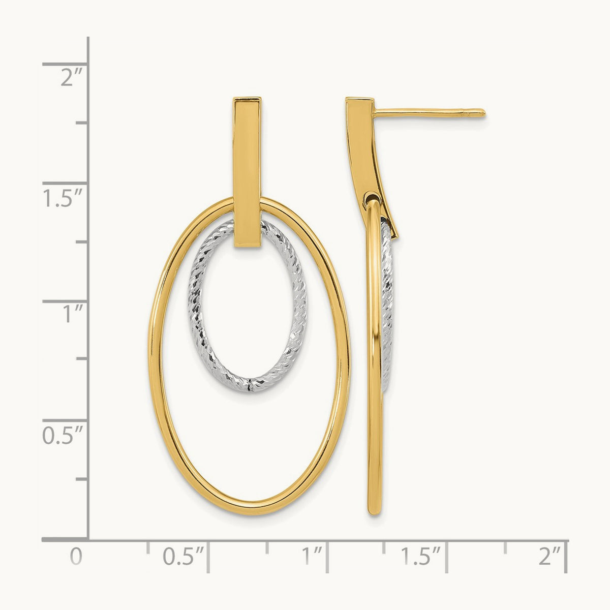Polished Diamond Cut Post Dangle Earrings — 14K Two-Tone Gold