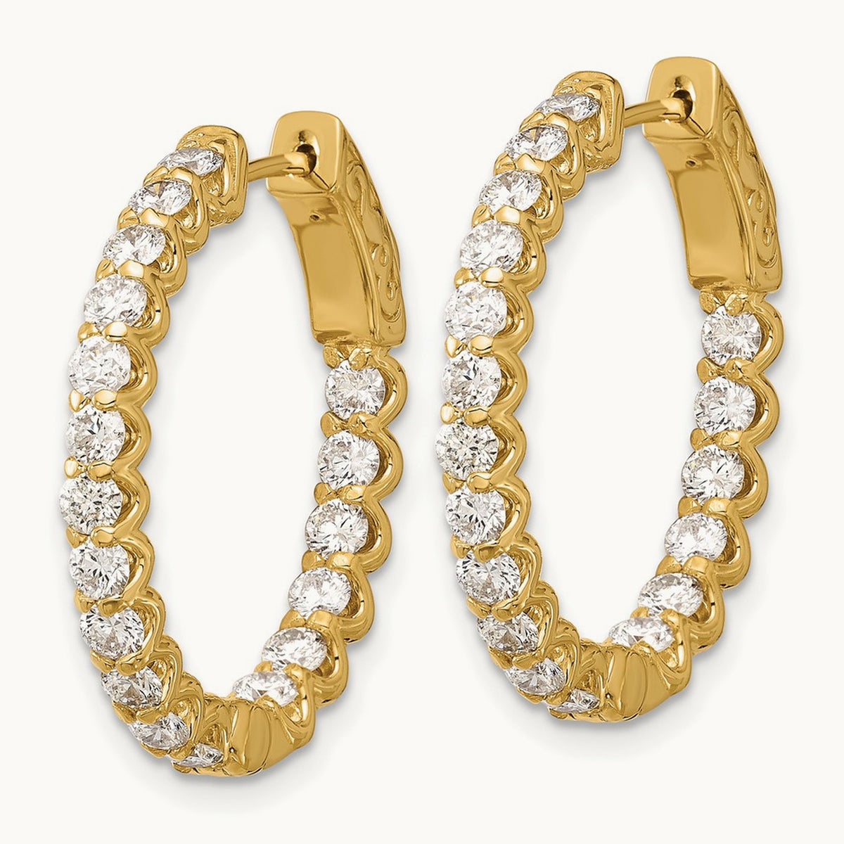 2.1ct 36- In/Out Oval Hoop w/ Safety Clasp Diamond Earrings, 2.5mm, 14K