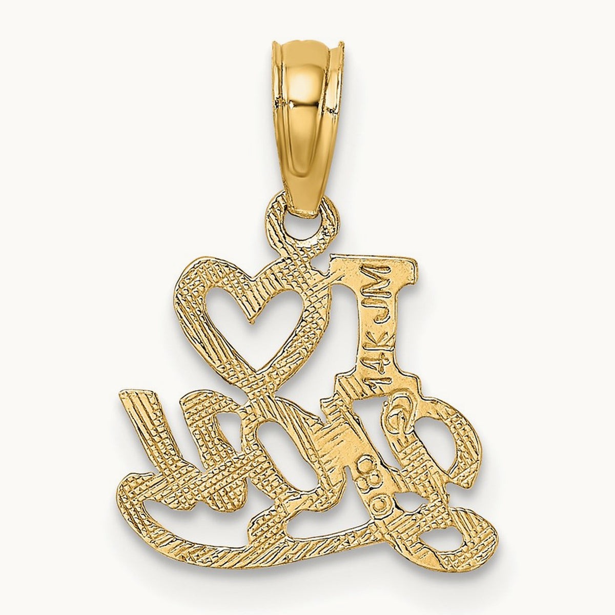 Polished and Textured I HEART YOU Charm, 14K