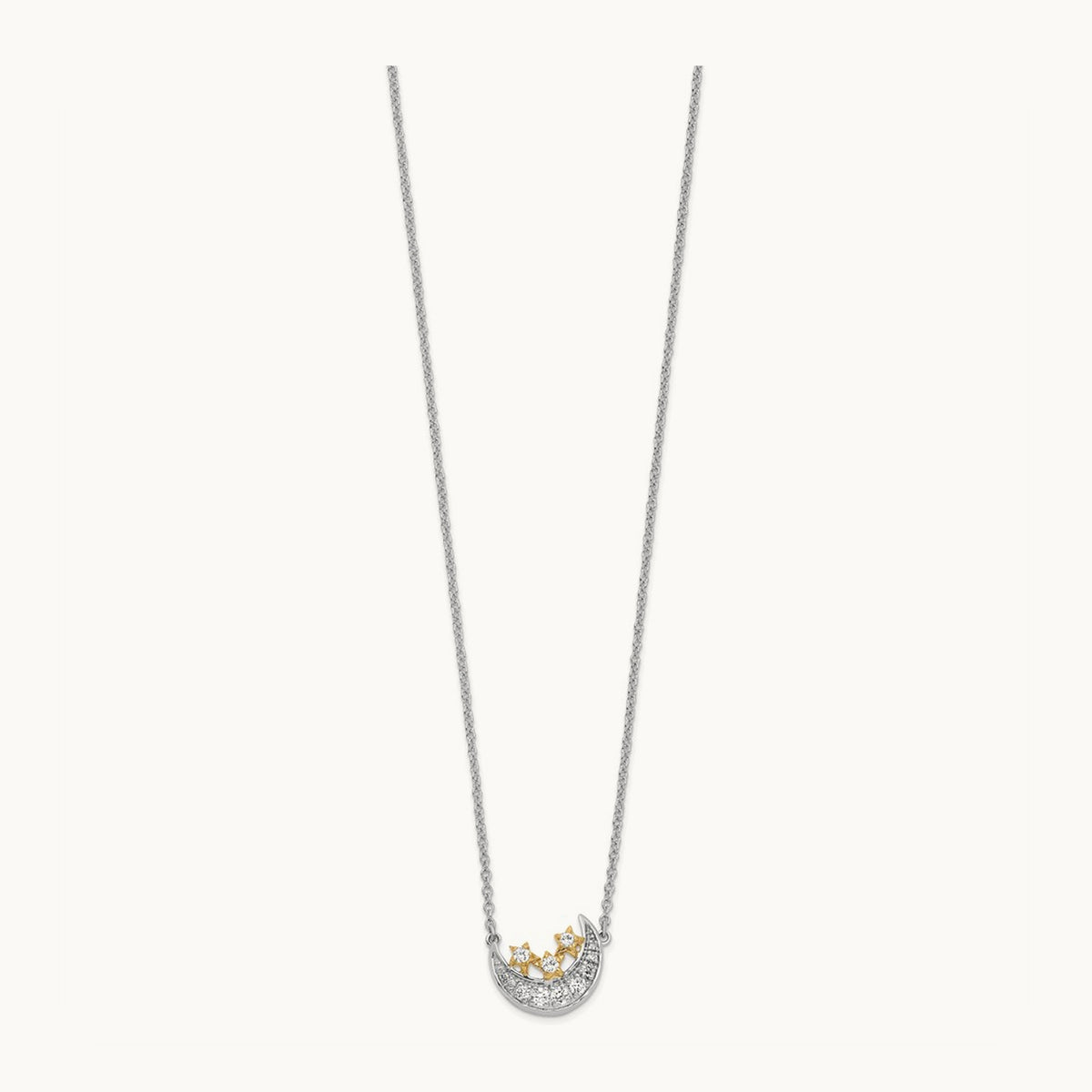 Moon w/3-Stars Diamond 18in Necklace, 14K Two-tone