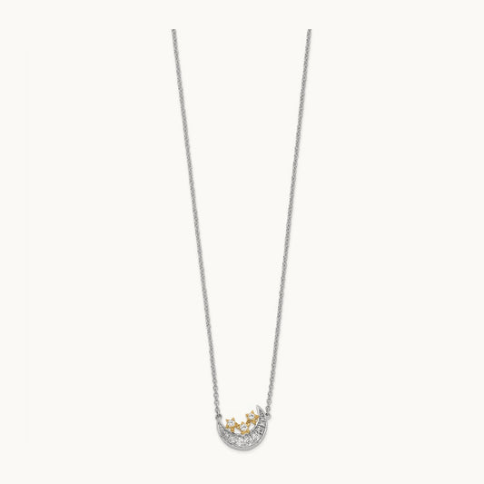 Moon w/3-Stars Diamond 18in Necklace, 14K Two-tone