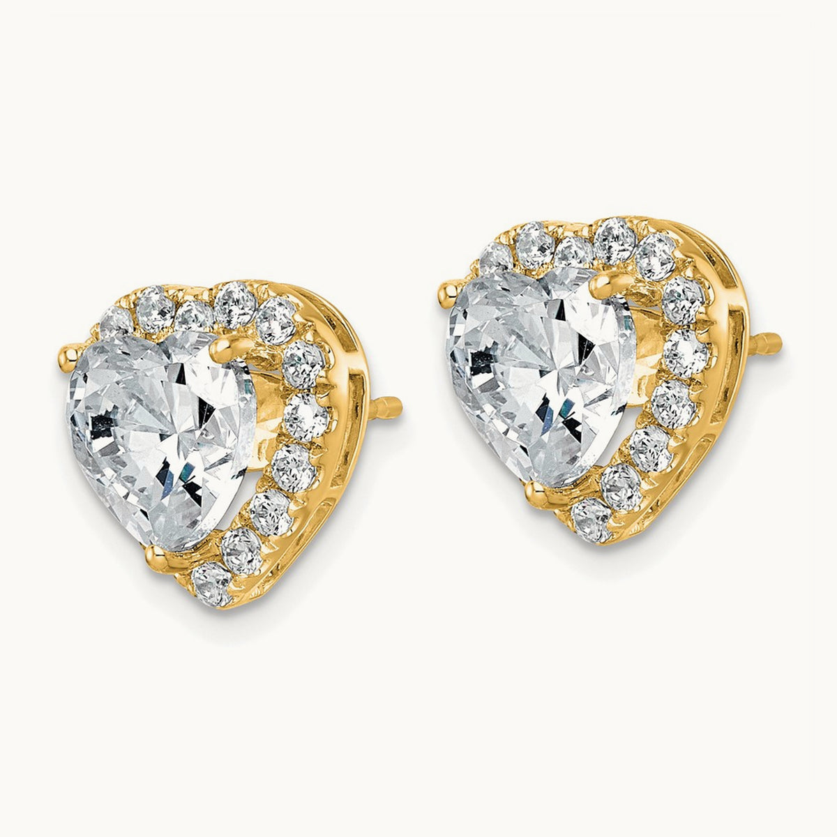 Heart Halo Post Earrings, 0.50-7.25 ct tw Lab-Grown Diamond — 4 7/8 ct, VS (Best), 14K Yellow Gold