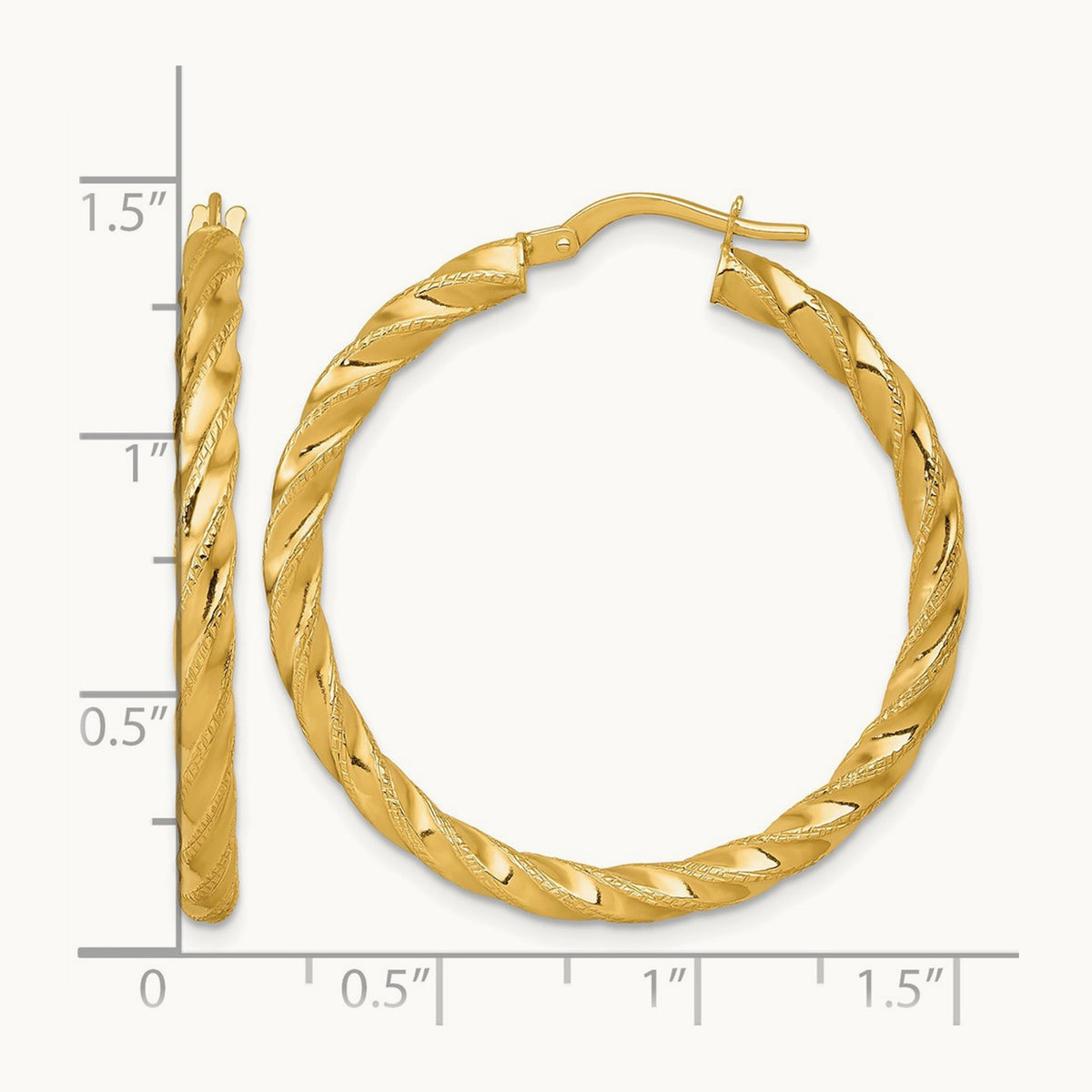 Polished Diamond-cut Twist Hoop Earrings — 35mm