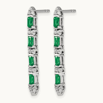 Emerald and Diamond 4-stone Dangle Earrings, 14K White Gold