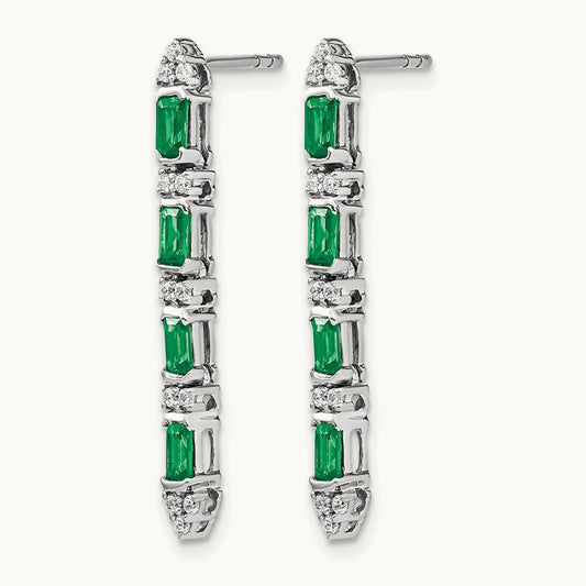 Emerald and Diamond 4-stone Dangle Earrings, 14K White Gold