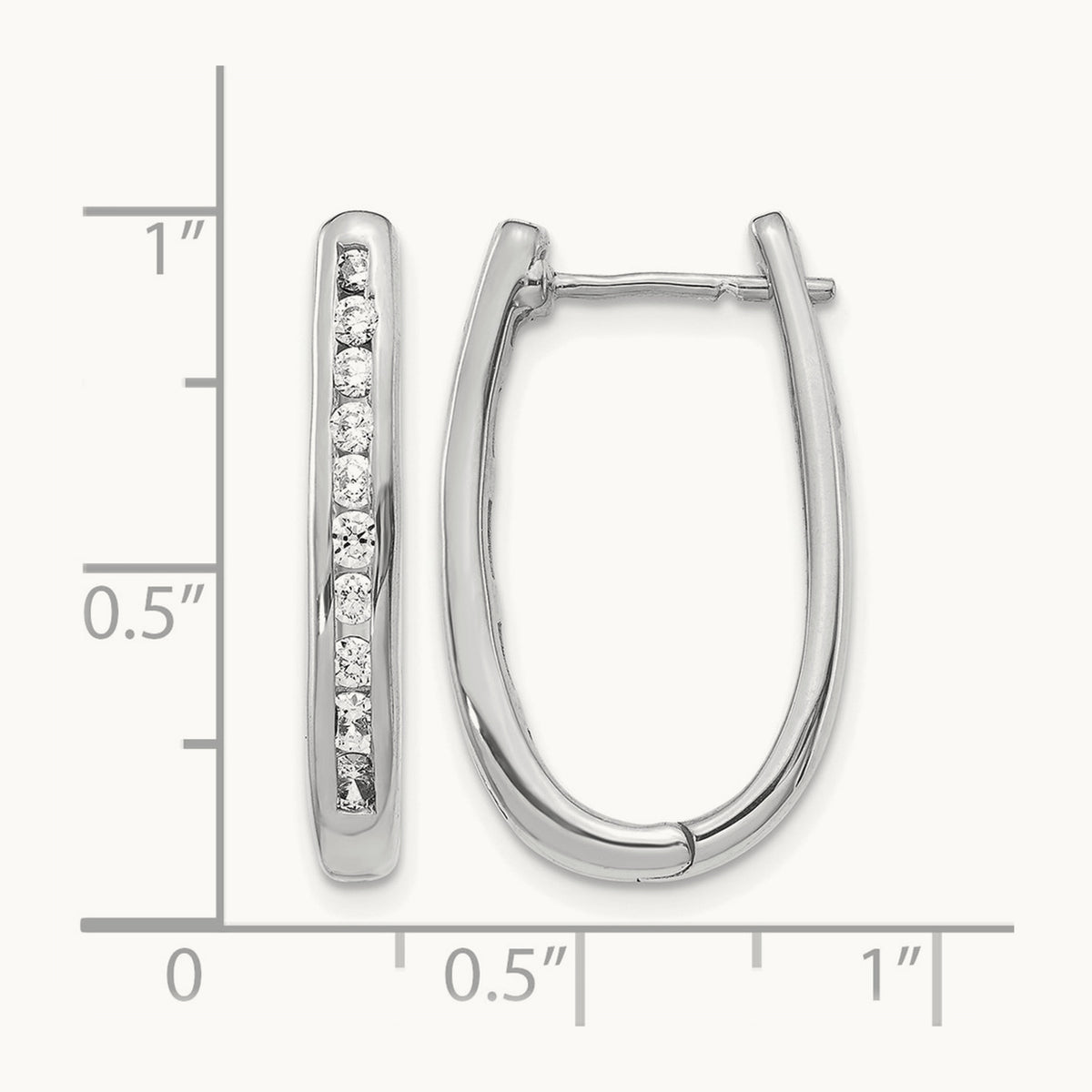 Diamond Oval Hinged Hoop Earrings — 14K White Gold